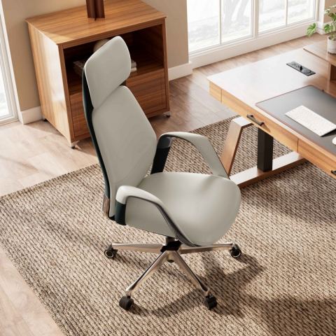 Эргономичное кресло руководителя Eureka OC07 SERENE (Nappa кожа), белое