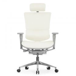 Кресло Falto Leather Premium SL (динамичный поясничный упор, натуральная кожа, каркас серый, белый)