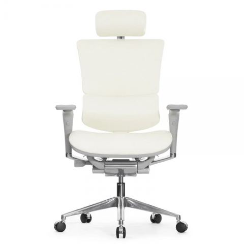 Кресло Falto Leather Premium SL (динамичный поясничный упор, натуральная кожа, каркас серый, белый)
