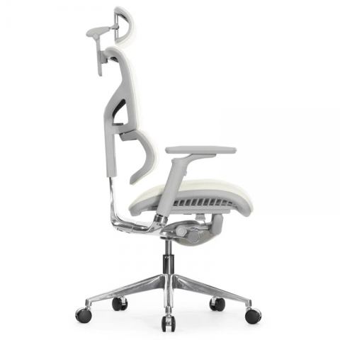 Кресло Falto Leather Premium SL (динамичный поясничный упор, натуральная кожа, каркас серый, белый)