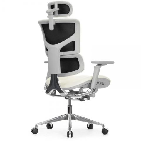 Кресло Falto Leather Premium SL (динамичный поясничный упор, натуральная кожа, каркас серый, белый)