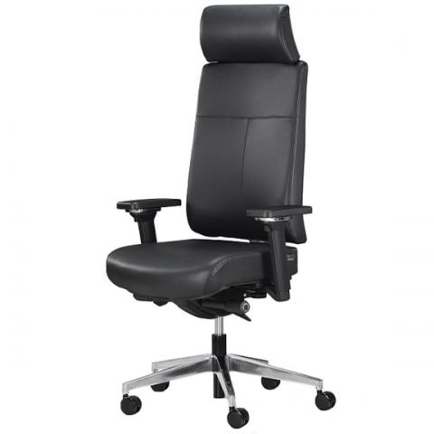 Кресло Trona 1702-18H_Leather (черный каркас/черная кожа/ал. крестовина)