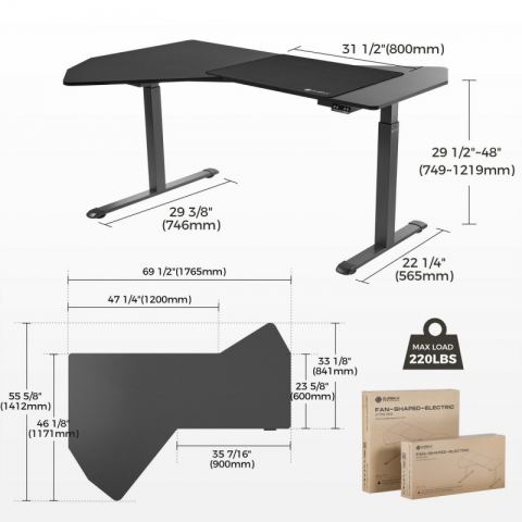 Стол компьютерный с электроприводом 178х117 Eureka ERK-EDI-FS-MSW (Fan shaped), чёрный