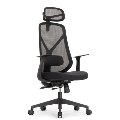 Эргономичное кресло оператора Kuraj (цвет: черный, подголовник, поясничный упор)