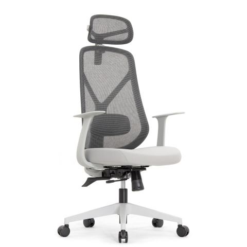Эргономичное кресло оператора Kuraj (цвет: серый, подголовник, поясничный упор)