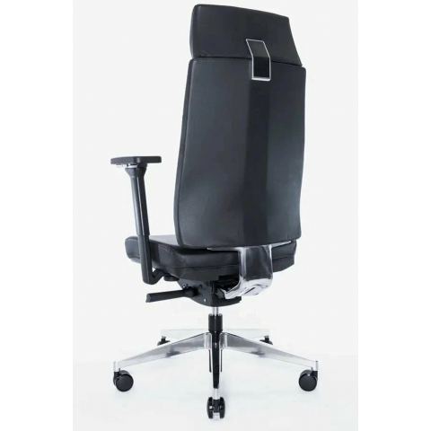 Кресло Trona 1702-41H_Leather (черный каркас/черная  натур. кожа/ал. крестовина)