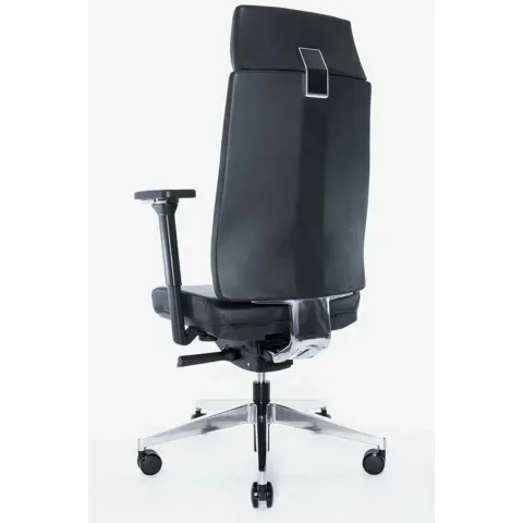 Кресло Trona 1702-41H_Leather (черный каркас/черная  натур. кожа/ал. крестовина)