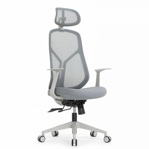 Кресло Falto Кураж Lux HT-310AG (серый каркас, обивка сетка/ткань серая, подголовник)