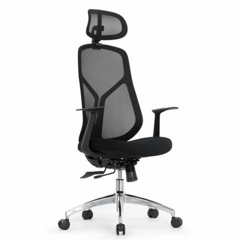 Кресло Falto Кураж Lux HT-310A (чёрный каркас, обивка сетка/ткань чёрная, подголовник)