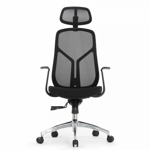 Кресло Falto Кураж Lux HT-310A (чёрный каркас, обивка сетка/ткань чёрная, подголовник)