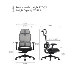 Эргономичное компьютерное кресло Eureka ERK-OC15-GY, серое