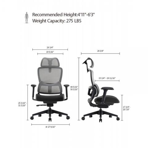 Эргономичное компьютерное кресло Eureka ERK-OC15-GY, серое