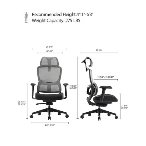 Эргономичное компьютерное кресло Eureka ERK-OC15-B, черное