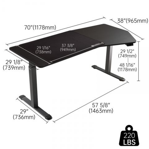 Стол компьютерный с электроприводом уникальной формы 178х74 Eureka ERK-EDI-HTG-SW (Heptagon), копченое дерево