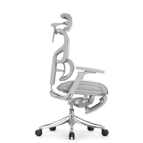 Кресло с подножкой Falto Pro 2 (3D поясничный упор, подголовник 4D,сетка, каркас серый, белый)
