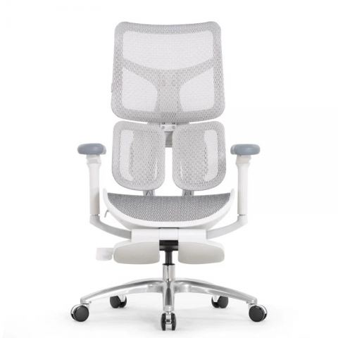 Кресло с подножкой SIHOO Doro S100 (разделенный поясничный упор, сетка, белый, серый)