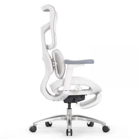Кресло с подножкой SIHOO Doro S100 (разделенный поясничный упор, сетка, белый, серый)