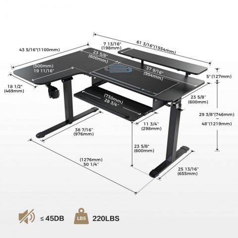 Стол для компьютера (для геймеров) угловой (левый) c электроприводом EUREKA ERK-L60L-B-PRO-V1-EU