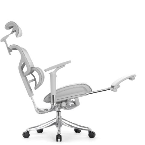 Кресло с подножкой Falto Pro 2 (3D поясничный упор, подголовник 4D,сетка, каркас серый, белый)