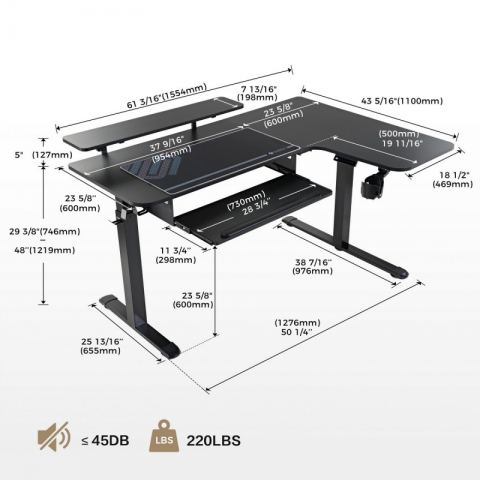 Стол для компьютера (для геймеров) угловой (правый) c электроприводом EUREKA ERK-L60R-B-PRO-V1-EU