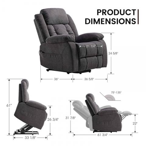 Кресло-реклайнер Eureka GER02 с подъемным механизмом, серый