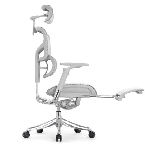 Кресло с подножкой Falto Pro 2 (3D поясничный упор, подголовник 4D,сетка, каркас серый, белый)