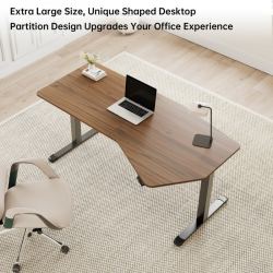 Стол компьютерный с электроприводом уникальной формы 178х74 Eureka ERK-EDI-HTG-WN (Heptagon), орех