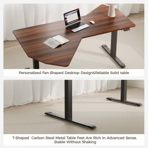 Стол компьютерный с электроприводом 178х117 Eureka ERK-EDI-FS-WN (Fan shaped), орех