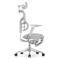 Кресло с подножкой Falto Pro 2 (3D поясничный упор, подголовник 4D,сетка, каркас серый, белый)