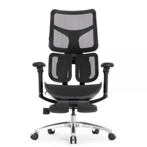 Кресло с подножкой SIHOO Doro S100 (разделенный поясничный упор, сетка, черный)