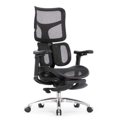 Кресло с подножкой SIHOO Doro S100 (разделенный поясничный упор, сетка, черный)