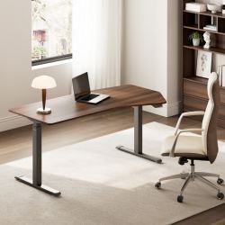 Стол компьютерный с электроприводом уникальной формы 178х74 Eureka ERK-EDI-HTG-WN (Heptagon), орех