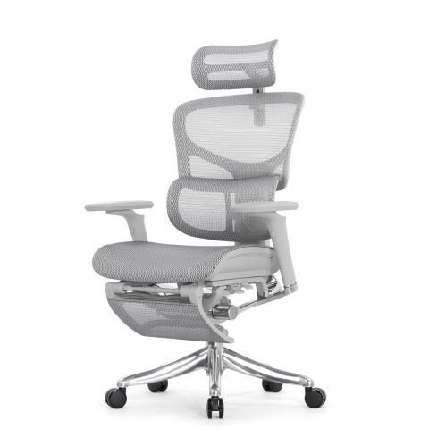 Кресло с подножкой Falto Pro 2 (3D поясничный упор, подголовник 4D,сетка, каркас серый, белый)
