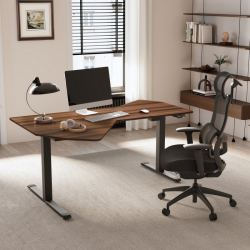 Стол компьютерный с электроприводом 178х117 Eureka ERK-EDI-FS-WN (Fan shaped), орех