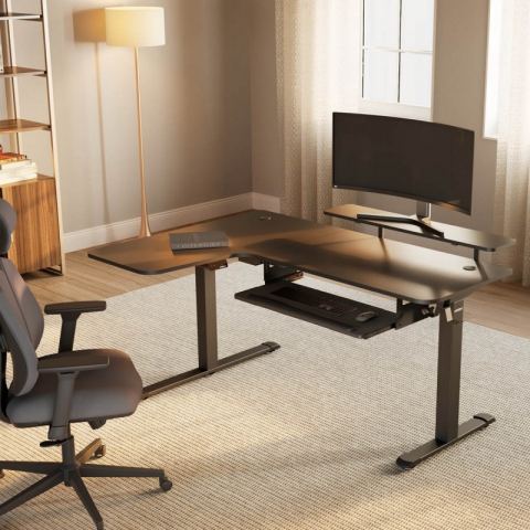 Стол для компьютера (для геймеров) угловой (левый) c электроприводом EUREKA ERK-L60L-B-PRO-V1-EU