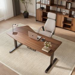 Стол компьютерный с электроприводом уникальной формы 178х74 Eureka ERK-EDI-HTG-WN (Heptagon), орех