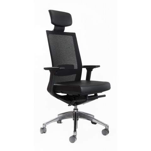 Кресло Falto A-1 AON-11-KAL-AL/BK-BK-L (каркас черный, спинка черная, сидение эко-кожа черная)