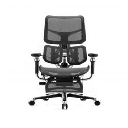 Кресло с подножкой SIHOO Doro S300 (разделенный поясничный упор, сетка, чёрный, тёмно серый)