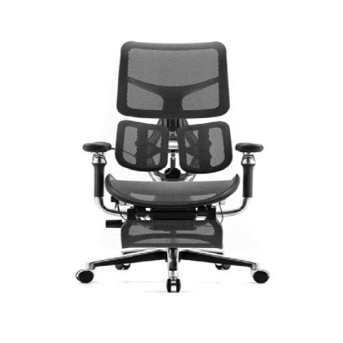 Кресло с подножкой SIHOO Doro S300 (разделенный поясничный упор, сетка, чёрный, тёмно серый)