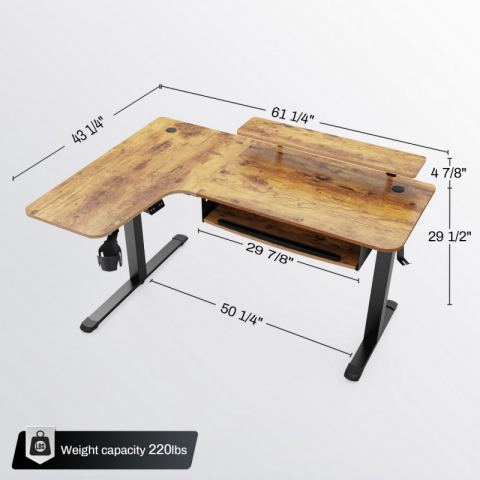 Стол для компьютера угловой (левый) c электрической регулировкой по высоте EUREKA ERK-L60L-RB