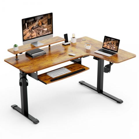 Стол для компьютера угловой (правый) c электрической регулировкой по высоте EUREKA ERK-L60R-RB