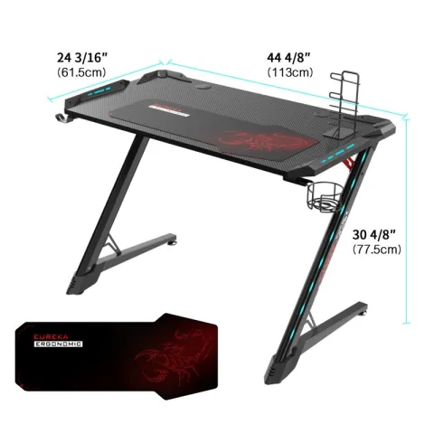 Стол компьютерный игровой Eureka Z1-S Pro c RGB подсветкой, черный