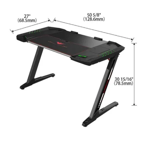 Стол компьютерный игровой Eureka Z2 c RGB подсветкой, чёрный