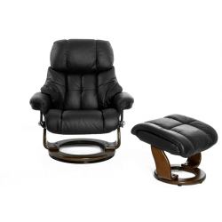Кресло реклайнер FALTO Lux (оттоманка, натуральная кожа, черный)