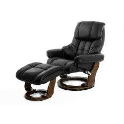 Кресло реклайнер FALTO Lux (оттоманка, натуральная кожа, черный)