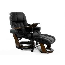 Кресло реклайнер FALTO Lux (оттоманка, натуральная кожа, черный)