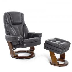 Кресло реклайнер FALTO Hana (оттоманка, натуральная кожа Nappa, тёмно серый)