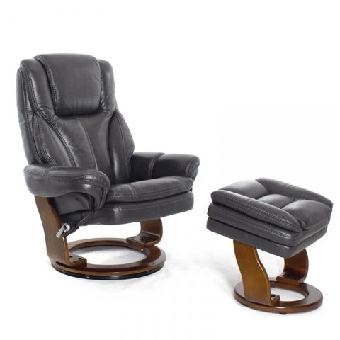 Кресло реклайнер FALTO Hana (оттоманка, натуральная кожа Nappa, тёмно серый)