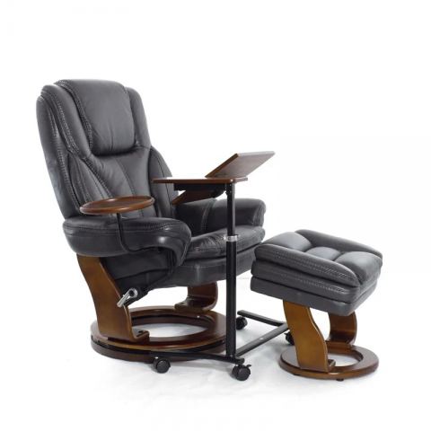 Кресло реклайнер FALTO Hana (оттоманка, натуральная кожа Nappa, тёмно серый)