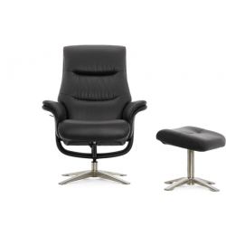 Кресло реклайнер FALTO RELAX BOSS 7826A с пуфом для ног, обивка КОЖА 001 BLACK